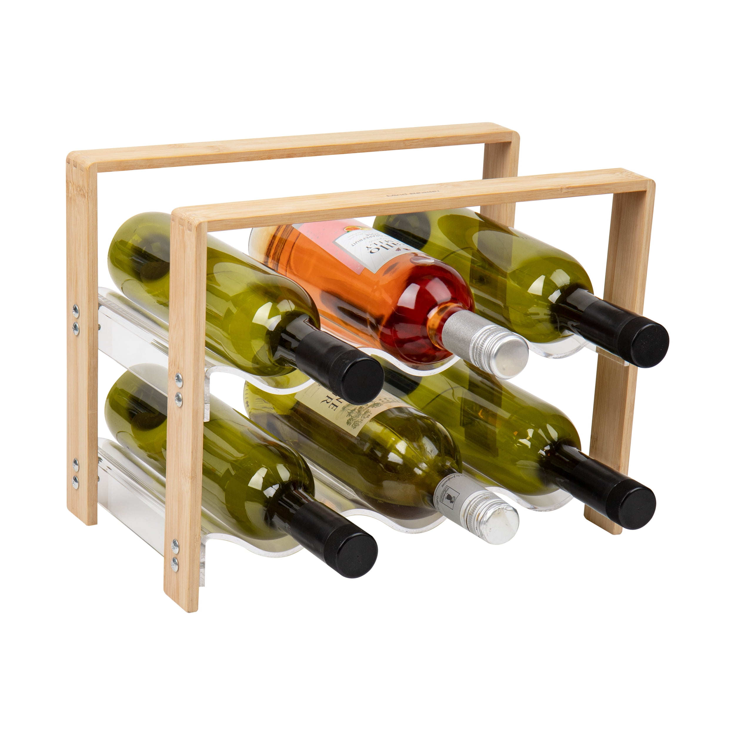 Modern Brown Bamboo and Clear Acrylic 6-Bottle Wine Rack