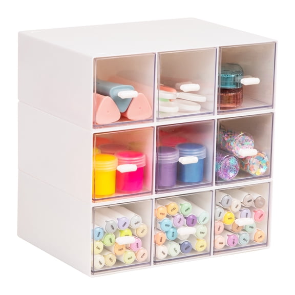 Mind Reader Modular Craft Organizer - 9 Clear Drawer Stackable Storage Set