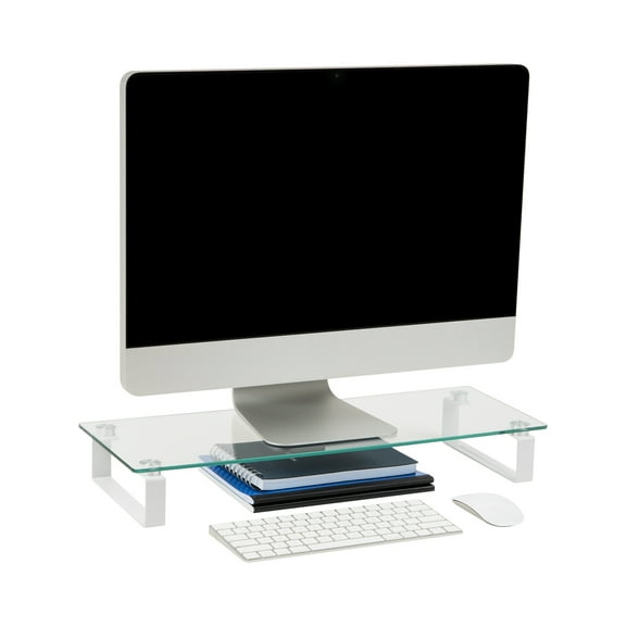 Mind Reader Monitor Stand, Contemporary, Desktop Organizer, Laptop Riser, Office, Glass, Clear