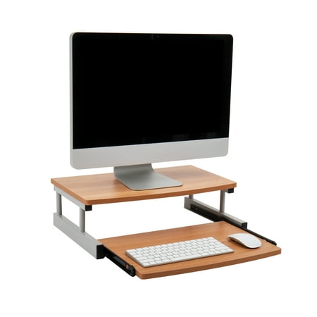 Mind Reader - 2 Tier Monitor Stand w/Sliding Drawer - Brown
