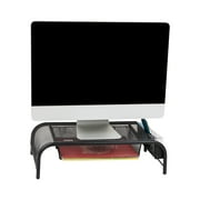 Mind Reader Monitor Stand, Ventilated Laptop Riser, Paper Tray, Storage, Office, Metal, Black