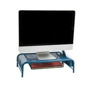 Mind Reader Monitor Stand, Ventilated Laptop Riser, Paper Tray, Storage, Office, Metal, Turquoise