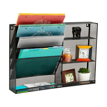 Mind Reader New 4-Tier Vertical File Storage and Shelves, Desktop Organizer, Wall Mount, Metal Black