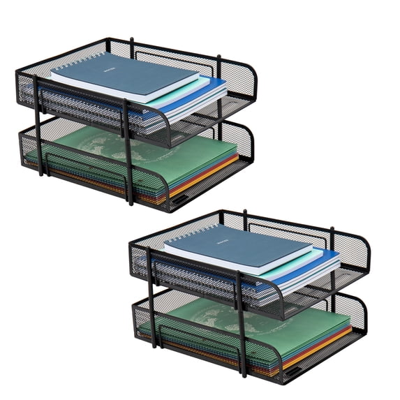 Mind Reader 2-Tier Stackable Paper Tray, Metal Mesh Desk Organizer for Files, Documents, and Mail, Office Desktop Storage, Set of 2, Black