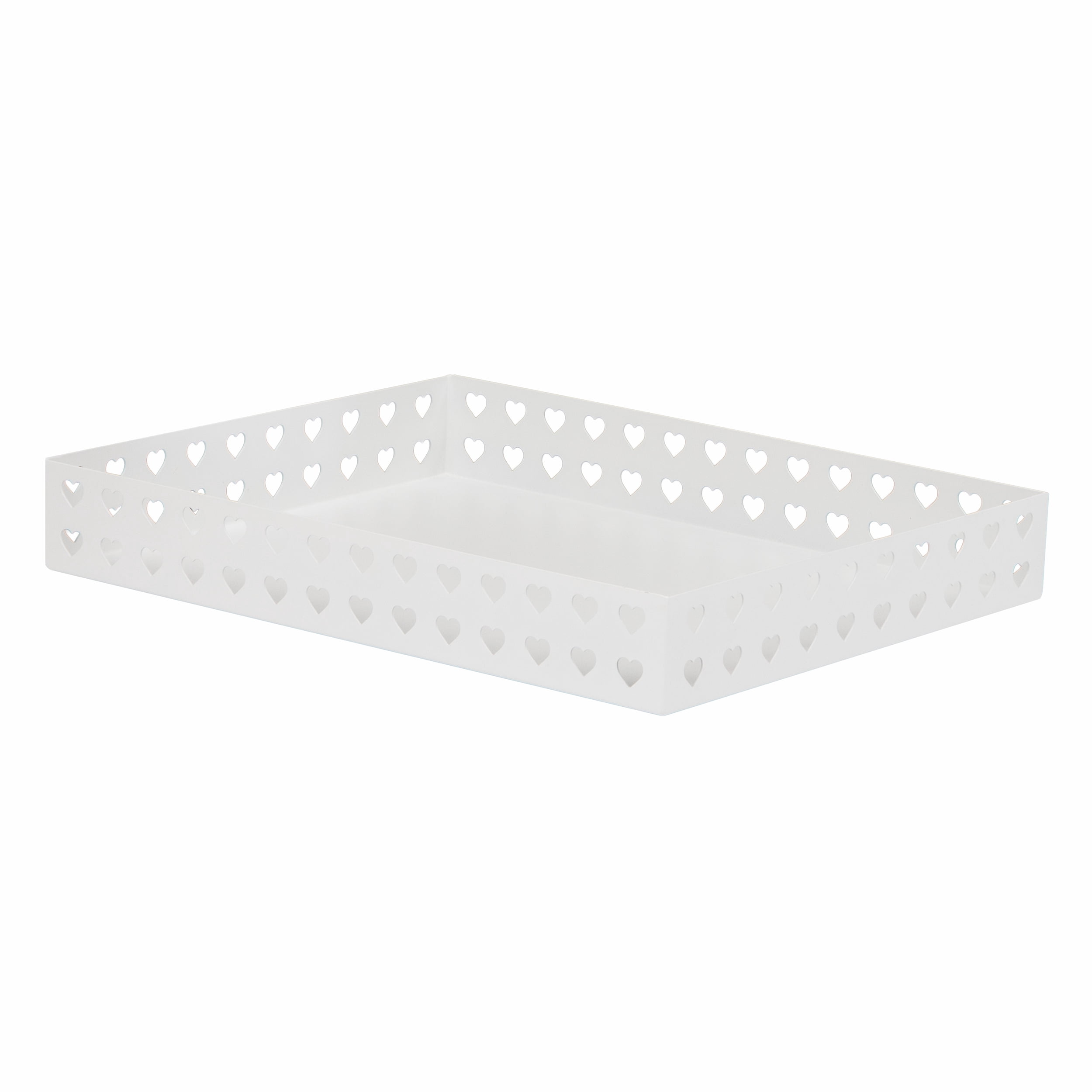 Mind Reader Paper Tray, Metal Letter Size Document Organizer with Heart Cutout Design, Desktop Paper Storage, Non-Skid Base, White