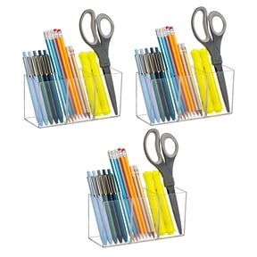 Mind Reader Pen and Accessories Holder, Desktop Organizer, Makeup Organizer, Office, Acrylic, Set of 3, Clear