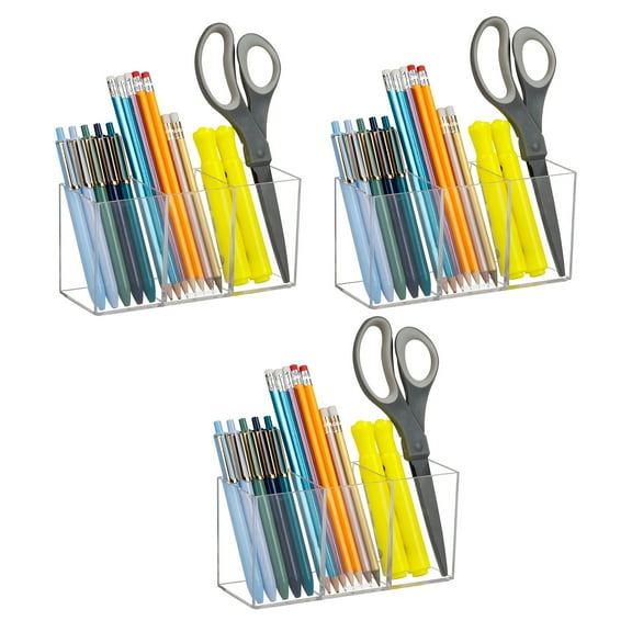 Mind Reader Pen and Accessories Holder, Desktop Organizer, Makeup Organizer, Office, Acrylic, Set of 3, Clear