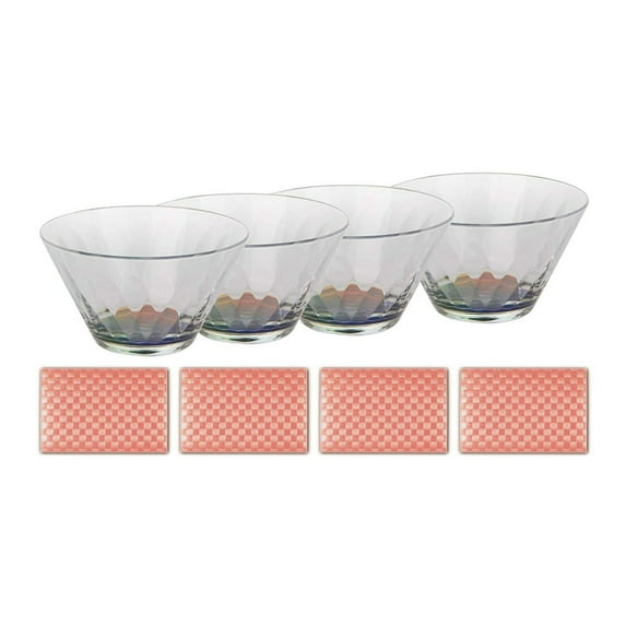 Mind Reader RSAL4-CLR Small Acrylic Multi-Purpose Bowls (4-Pack) with Rectangular Placemats
