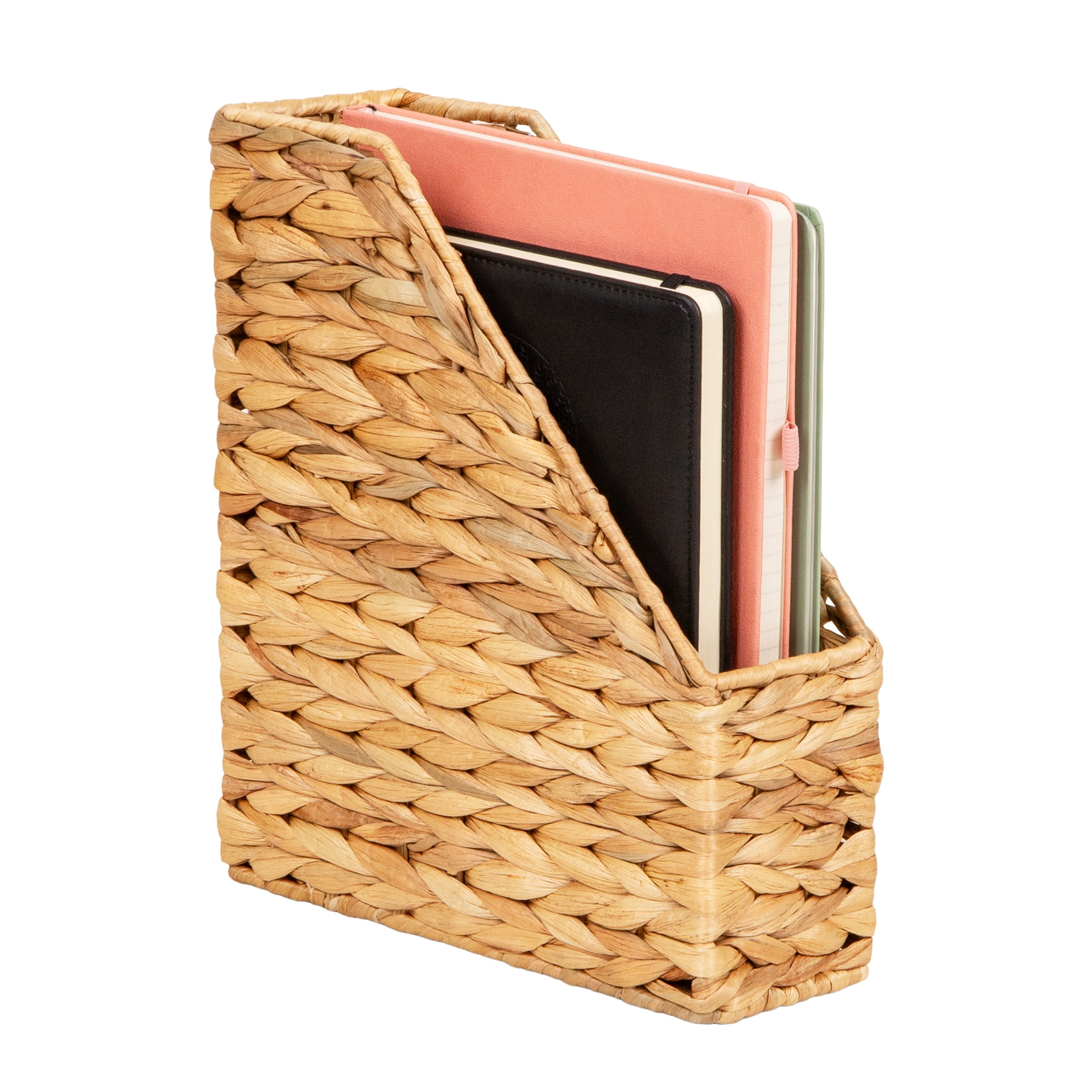 Mind Reader Rattan Vertical File Organizer with Iron Frame, Holds Letter Size Documents, Brown
