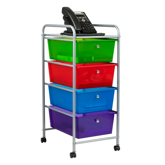 Mind Reader Rolling Cart with Drawers, Utility Cart, 12.75"L x 15.25"W x 30"H, Multi-color