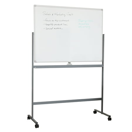 Mind Reader - Rolling Double-Sided Dry Erase Magnetic Board, Board Size: 47 x 35.5, Overall Size 49.5"L x 21"W x 73.5"H - White