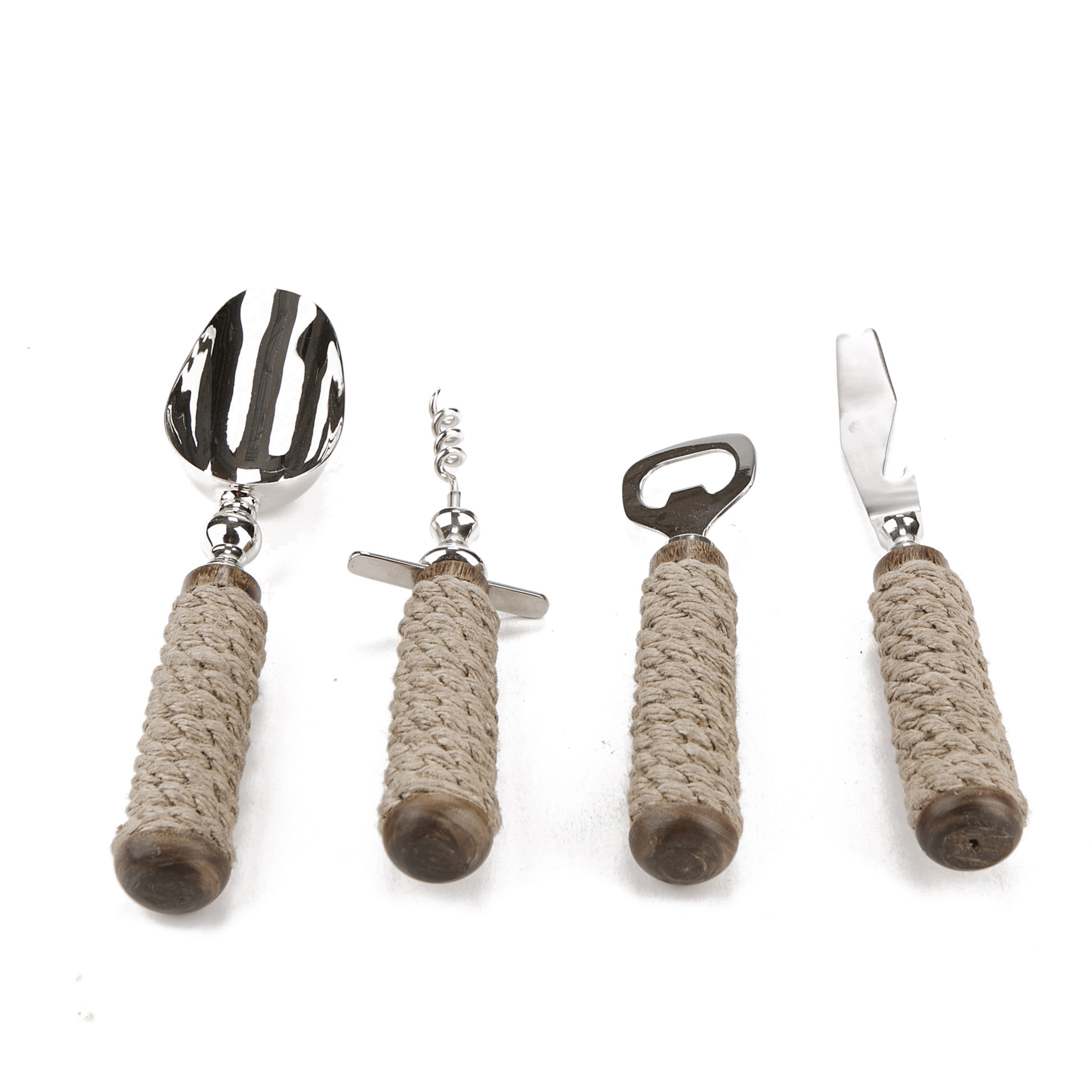 Mind Reader Rope Bar Utensil Set, 4 Piece Bar Tool Set, Silver