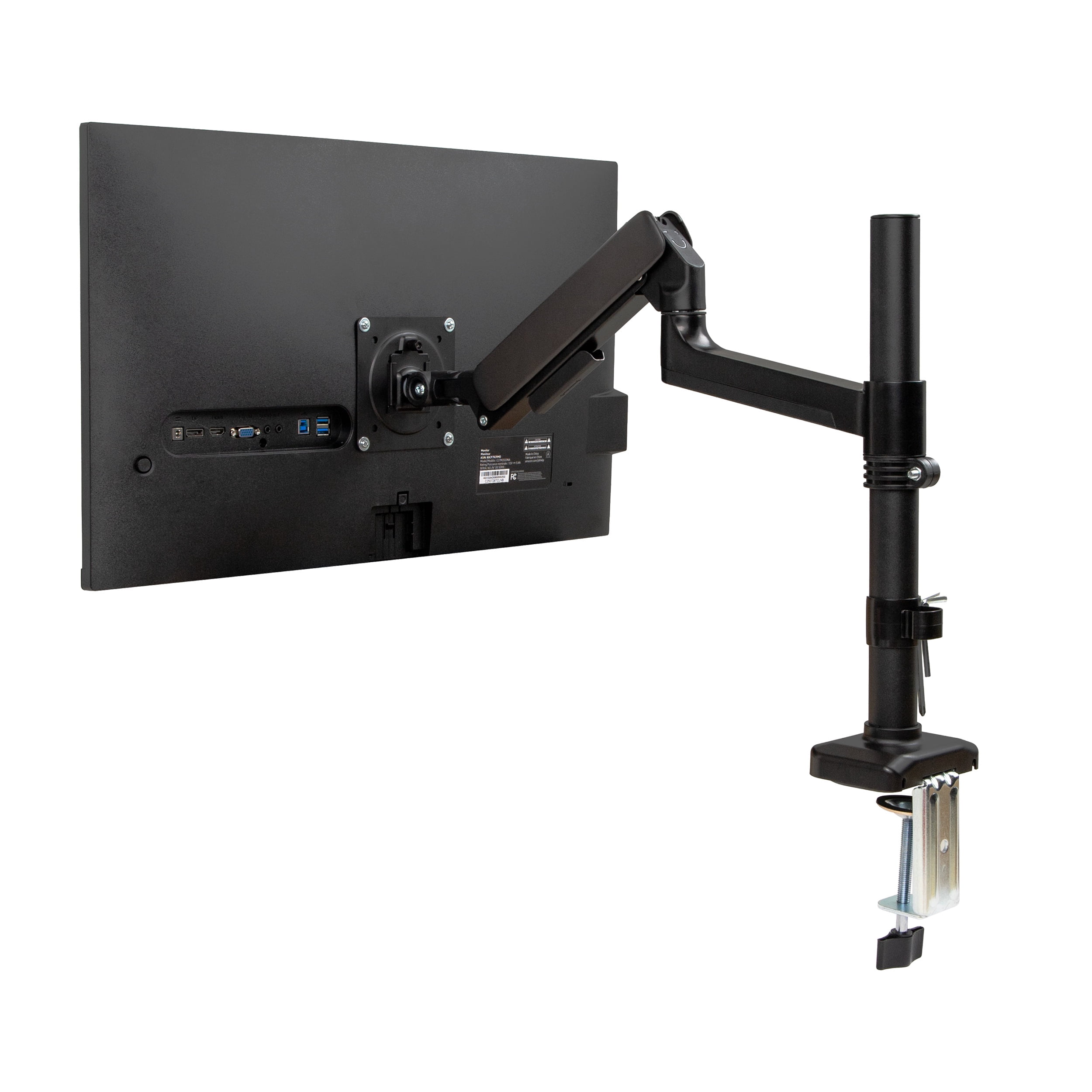Mind Reader Single Monitor Arm for 13–32 Inch Screens, Gas Spring VESA Desk Mount, 180° Rotation, ±180° Swivel, ±65° Tilt, Holds up to 19.8 lbs, Black