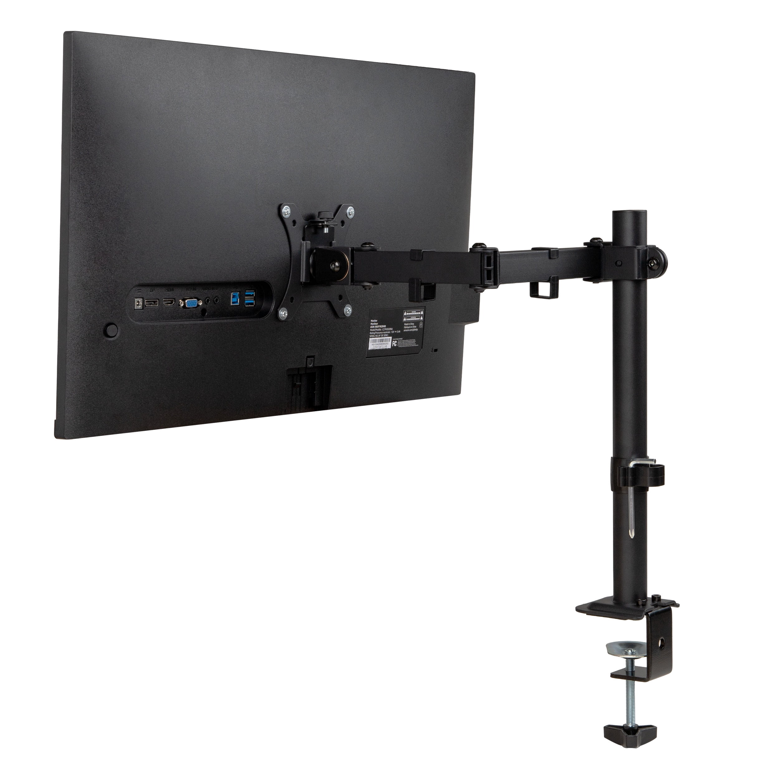 Mind Reader Single Monitor Desk Mount Adjustable Tilt ±45°, Swivel ±90°, Rotate 180°, VESA 75x75/100x100, Holds up to 17.6 lbs, Black