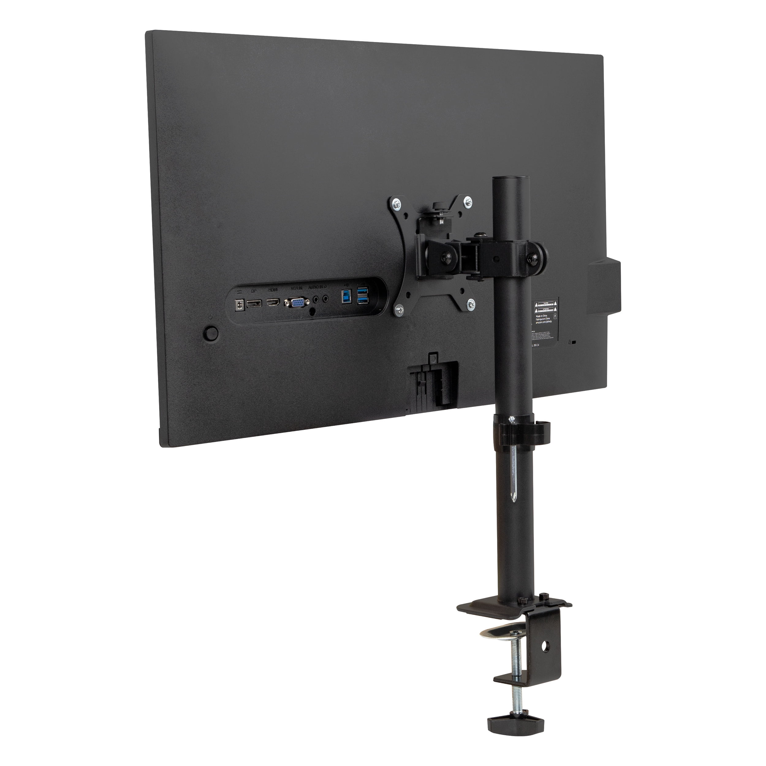 Mind Reader Single Monitor Desk Mount for 13"-32" Screens, VESA 75x75/100x100, 180° Rotation, ±90° Swivel, ±45° Tilt, 17.6 lb Load Capacity, Black