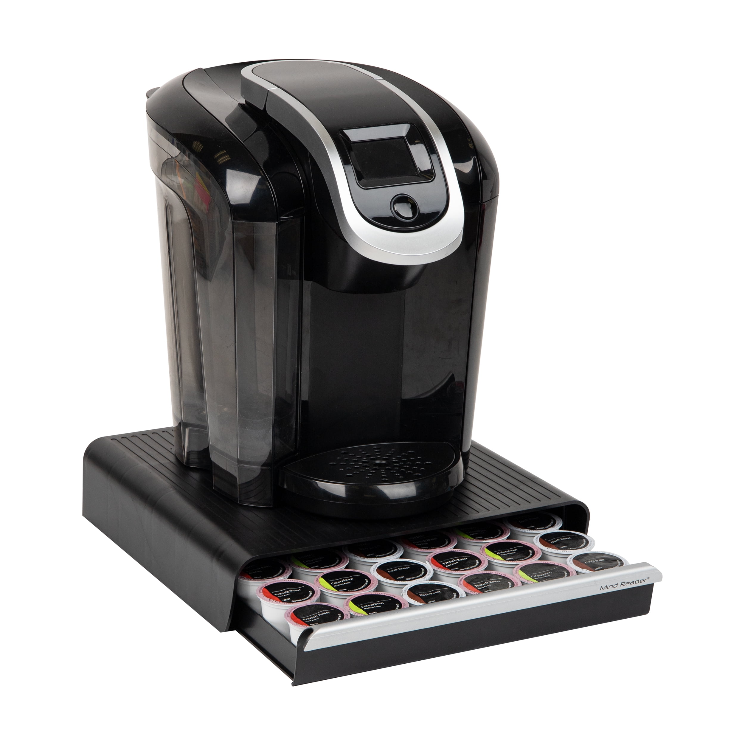 Sleek Black Coffee Pod Holder Drawer for 16 Capsules