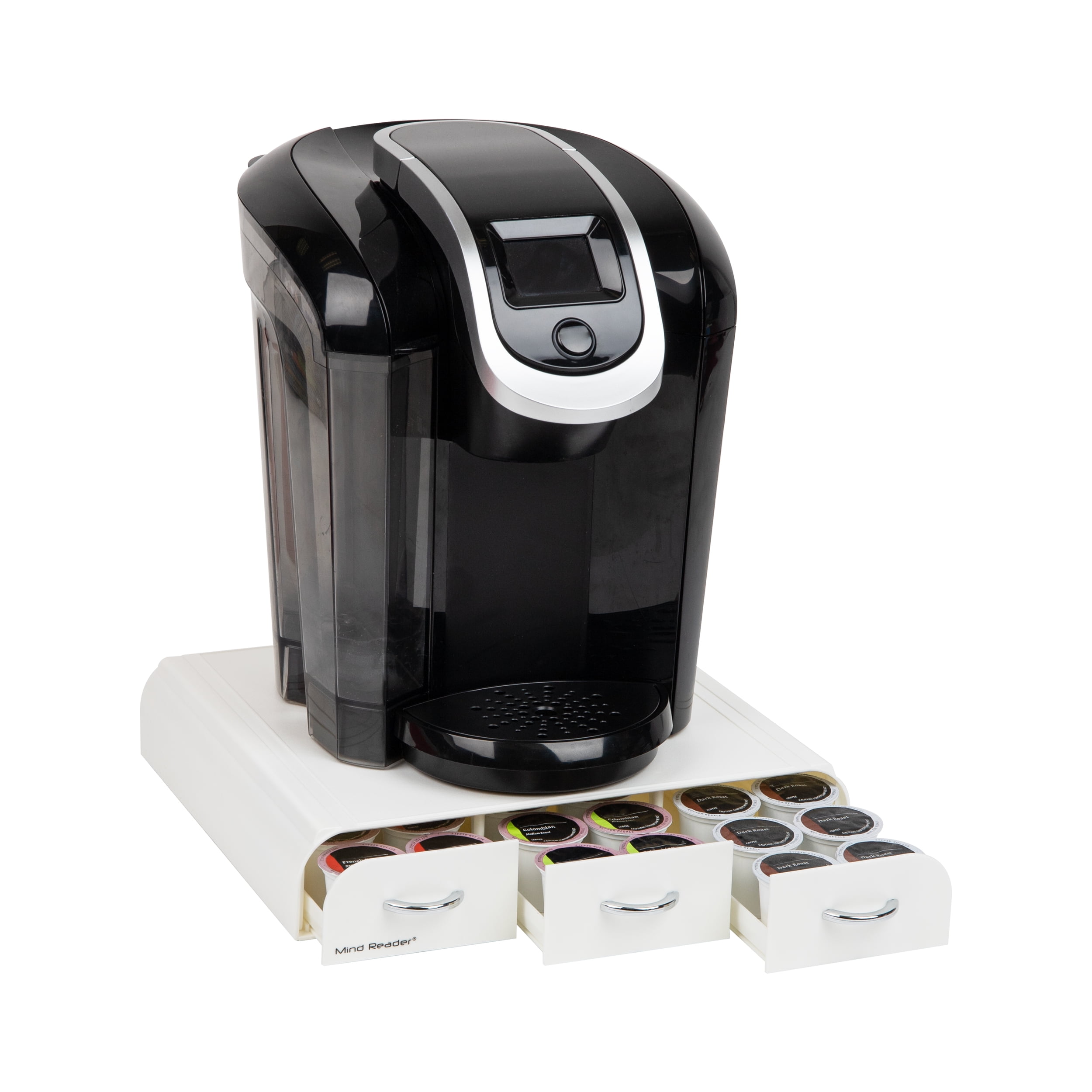 White and Chrome Coffee Pod Drawer Organizer for 42 Capsules