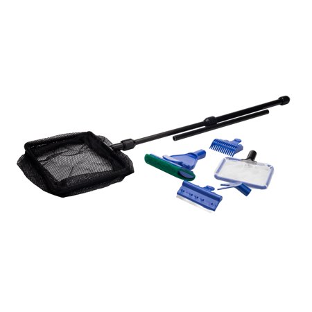 Mind Reader Six Piece Aquarium Cleaning Kit All-in-One Kit with Gravel or Sand Rake, Plant Fork, Spoon Net, Fish Net, Wall Scraper, and Sponge (6 pcs.)