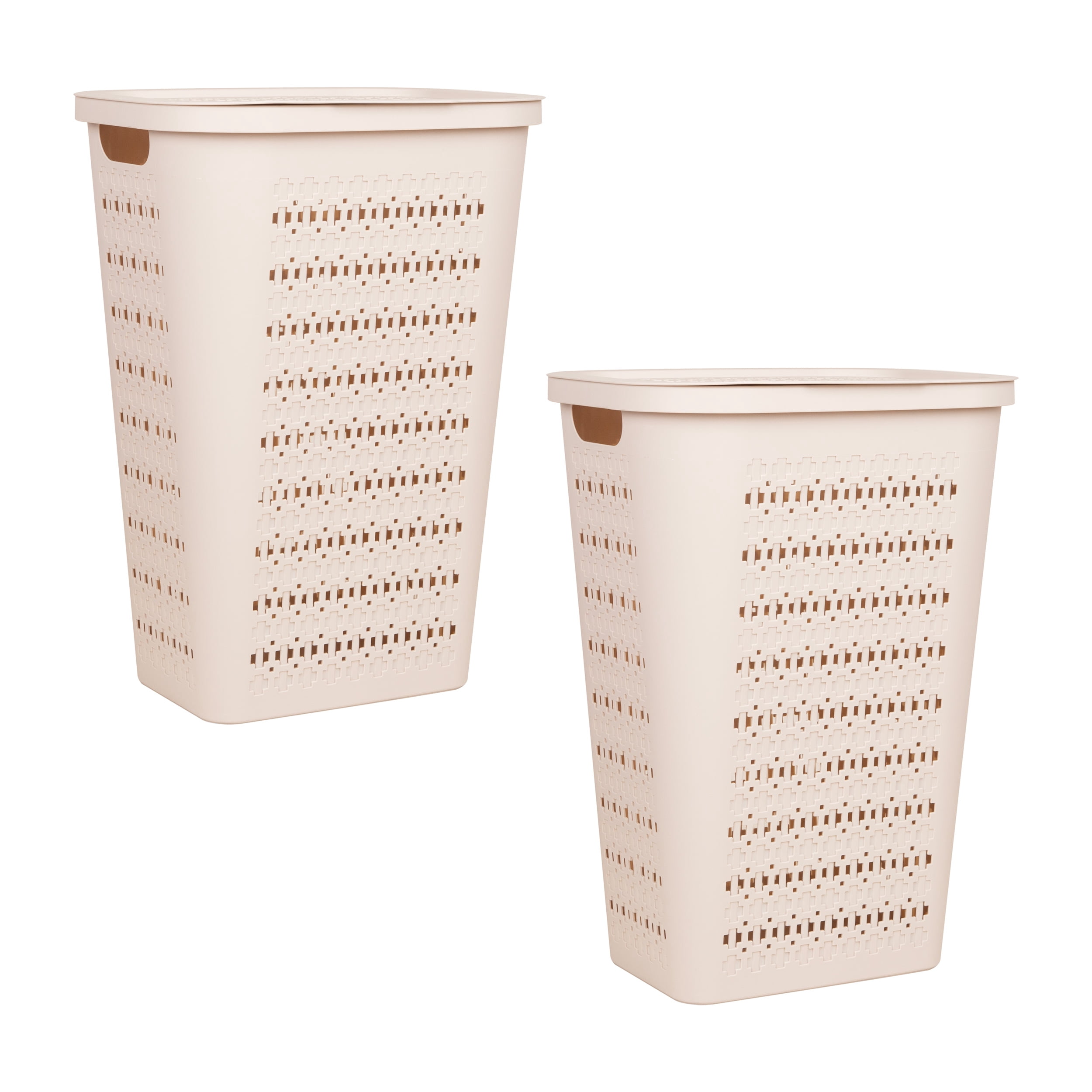 Mind Reader Slim Swiss Cross Cut-Outs Tapered Laundry Hampers with Lid, Plastic, Set of 2, Ivory