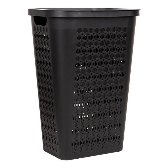 Mind Reader Slim Tapered Laundry Hamper with Lid, Clothes Basket with Swiss Cross Cut-Outs, Lightweight & Ventilated, Plastic, Gray