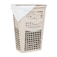 thumbnail image 1 of Mind Reader Slim Tapered Laundry Hamper with Lid, Clothes Basket with Swiss Cross Cut-Outs, Lightweight & Ventilated, Plastic, Ivory, 1 of 7