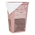thumbnail image 1 of Mind Reader Slim Tapered Laundry Hamper with Lid, Clothes Basket with Swiss Cross Cut-Outs, Lightweight & Ventilated, Plastic, Pink, 1 of 7