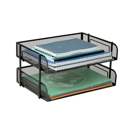 Mind Reader 2-Pack Stackable Metal Mesh File Holder Trays, Document Holder, Desktop File Organizer, Black