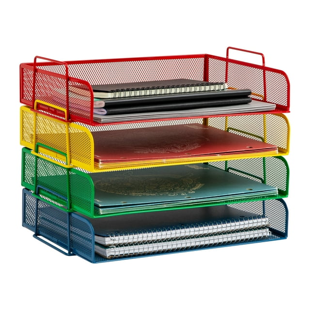 Mind Reader Stackable Paper Tray, Desktop Organizer, File Storage, Metal Mesh, 4 Piece, Multi