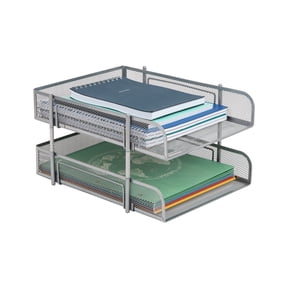 Mind Reader Stackable Paper Tray, Desktop Organizer, File Storage, Office, Metal Mesh, 2 Pcs, White