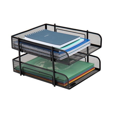 Mind Reader Stackable Paper Tray, Desktop Organizer, File Storage, Office, Metal Mesh, 2 Pieces, Black