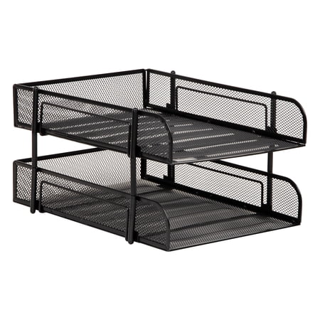 Mind Reader Stackable Paper Tray, Desktop Organizer, File Storage, Office, Metal Mesh, 2 Pieces, Black