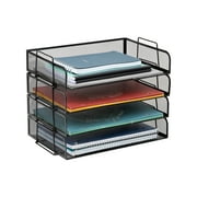Mind Reader Stackable Paper Tray, Desktop Organizer, File Storage, Metal Mesh, 4 Piece, Black