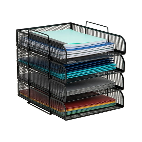 Mind Reader Stackable Paper Tray, Desktop Organizer, Metal, 10.5"L x13.5"W x11.25"H, 4 Pcs