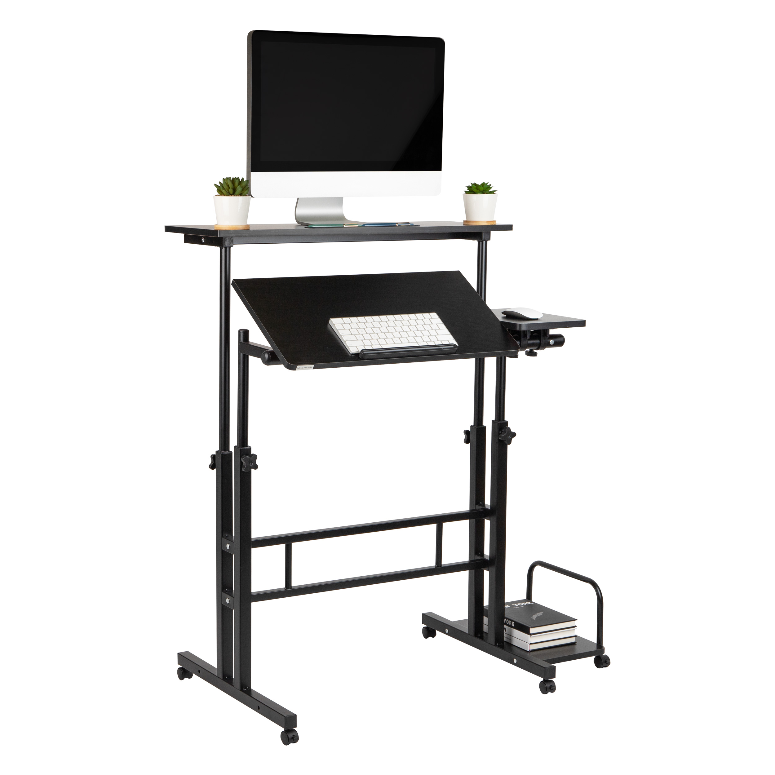 Mind Reader Standing Adjustable Height Rolling Computer and Laptop Desk, Adult, 45.25"H, Black - image 1 of 9