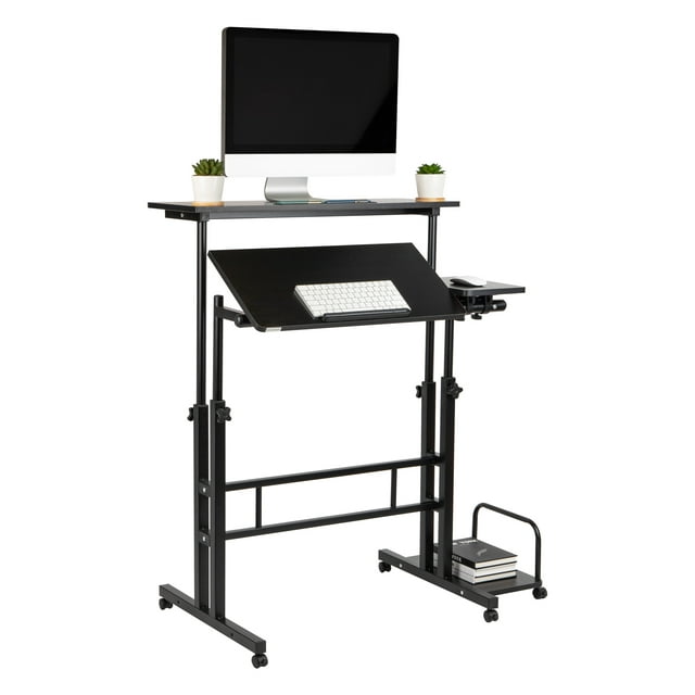 Mind Reader Standing Adjustable Height Rolling Computer and Laptop Desk, Adult, 45.25"H, Black