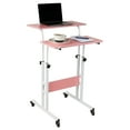 thumbnail image 1 of Mind Reader Standing Desk, Adjustable Height Laptop Workstation, Portable Rolling Desk on Wheels, Two-Tier Metal Frame, Pink, 1 of 9