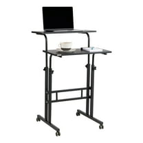 Mind Reader Standing Desk, Adjustable Height Laptop Workstation, Portable Rolling Desk on Wheels, Two-Tier Metal Frame, Black