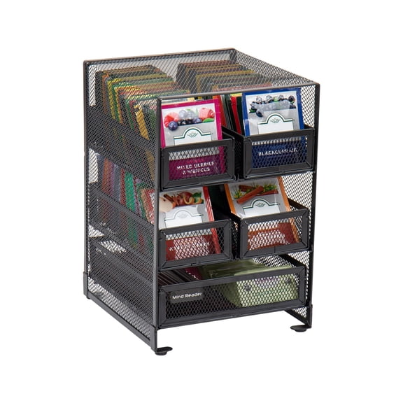 Mind Reader Tea Bag Organizer, Tea Station Organizer, Countertop Storage, Kitchen, Metal, Black