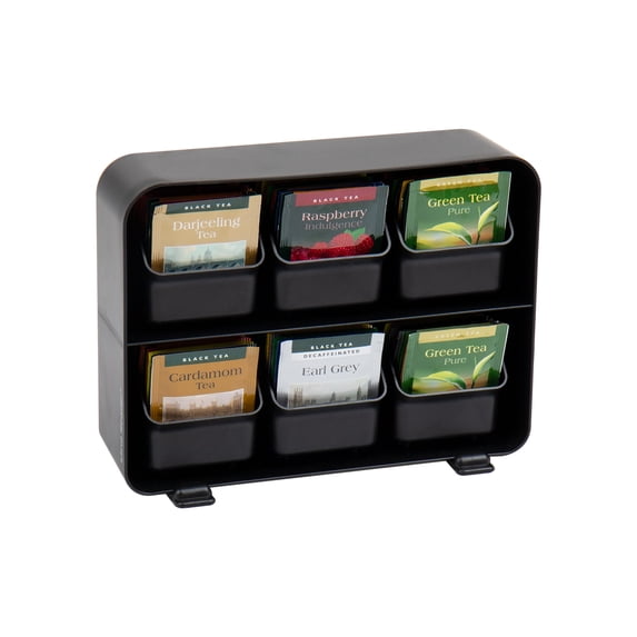 Mind Reader Tea Bag Organizer, Tea Station Organizer, Plastic, 10.25"L x 3.25"W x 7.75"H, Black