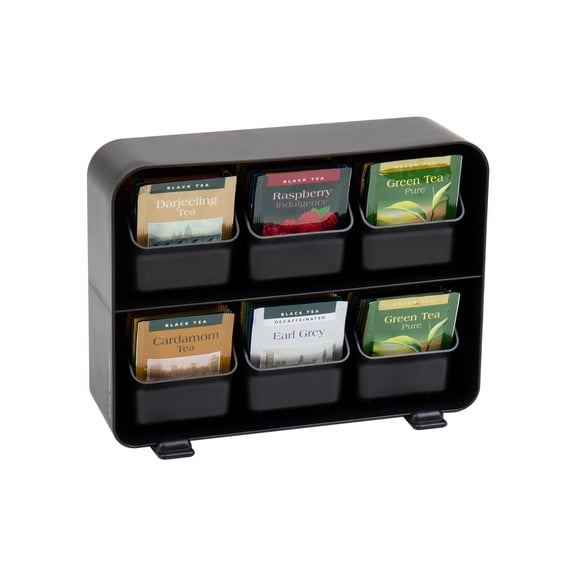 Mind Reader Tea Bag Organizer, Tea Station Organizer, Plastic, 10.25"L x 3.25"W x 7.75"H, Black