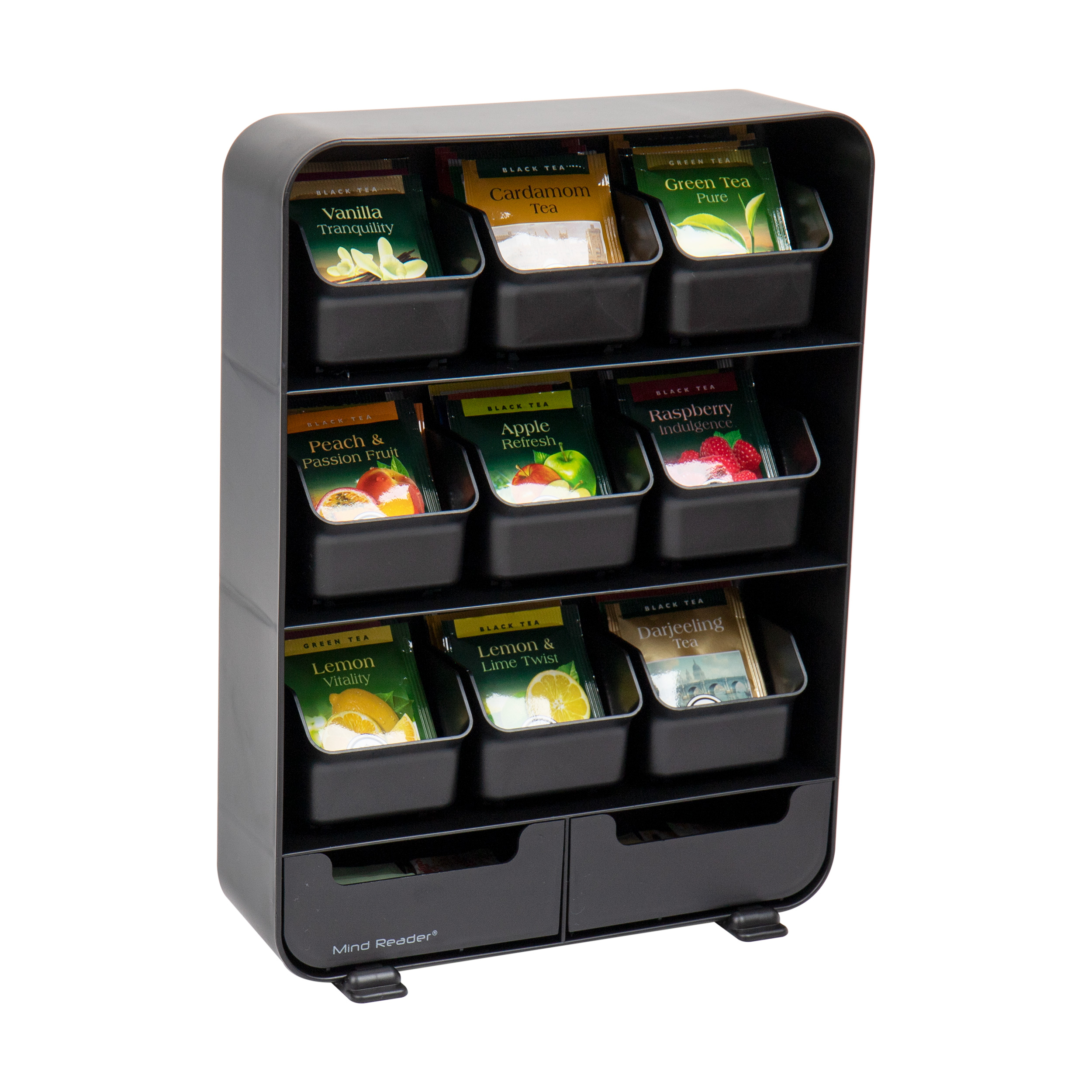 Mind Reader Tea Organizer - 135 x Tea Bag - 9 Drawer(s) - Black - Plastic,  Rubber - 1Each - Walmart.com