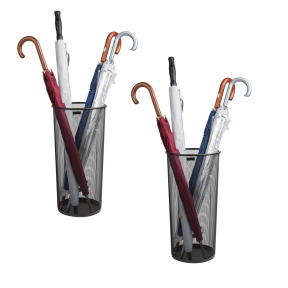 Mind Reader Umbrella Stand, Entryway, Metal, 10.25"L x 10.25"W x 19.5"H, 2-pack, Black