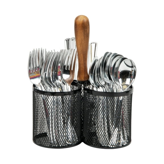 Mind Reader Utensil Holder, Silverware Organizer, Caddy, Metal, 7.5"L x 7.5"W x 9.75"Height, Black
