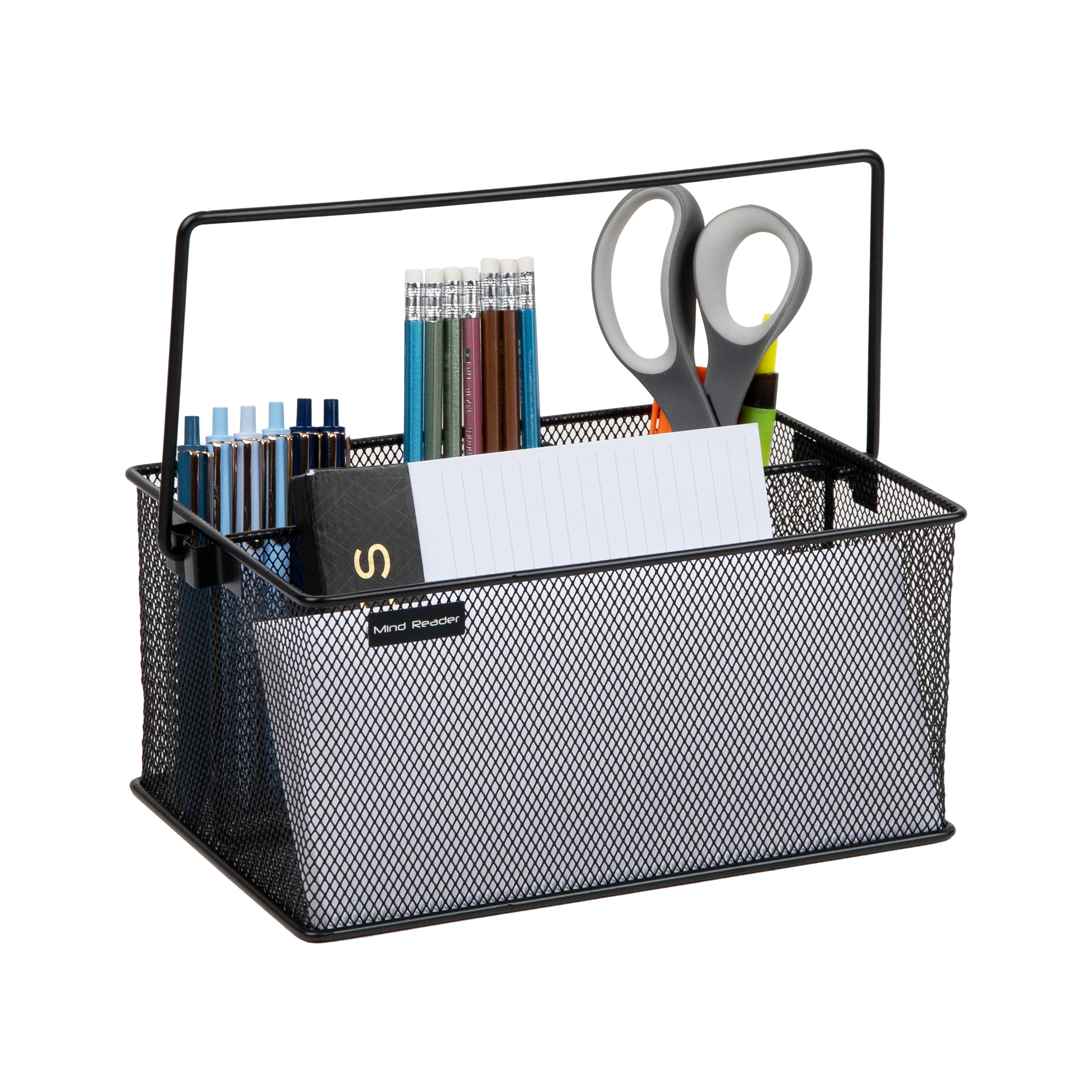 Mind Reader Utensil Holder, Silverware Organizer, Caddy, Metal, 7"L x 7"W x 5"H, Black