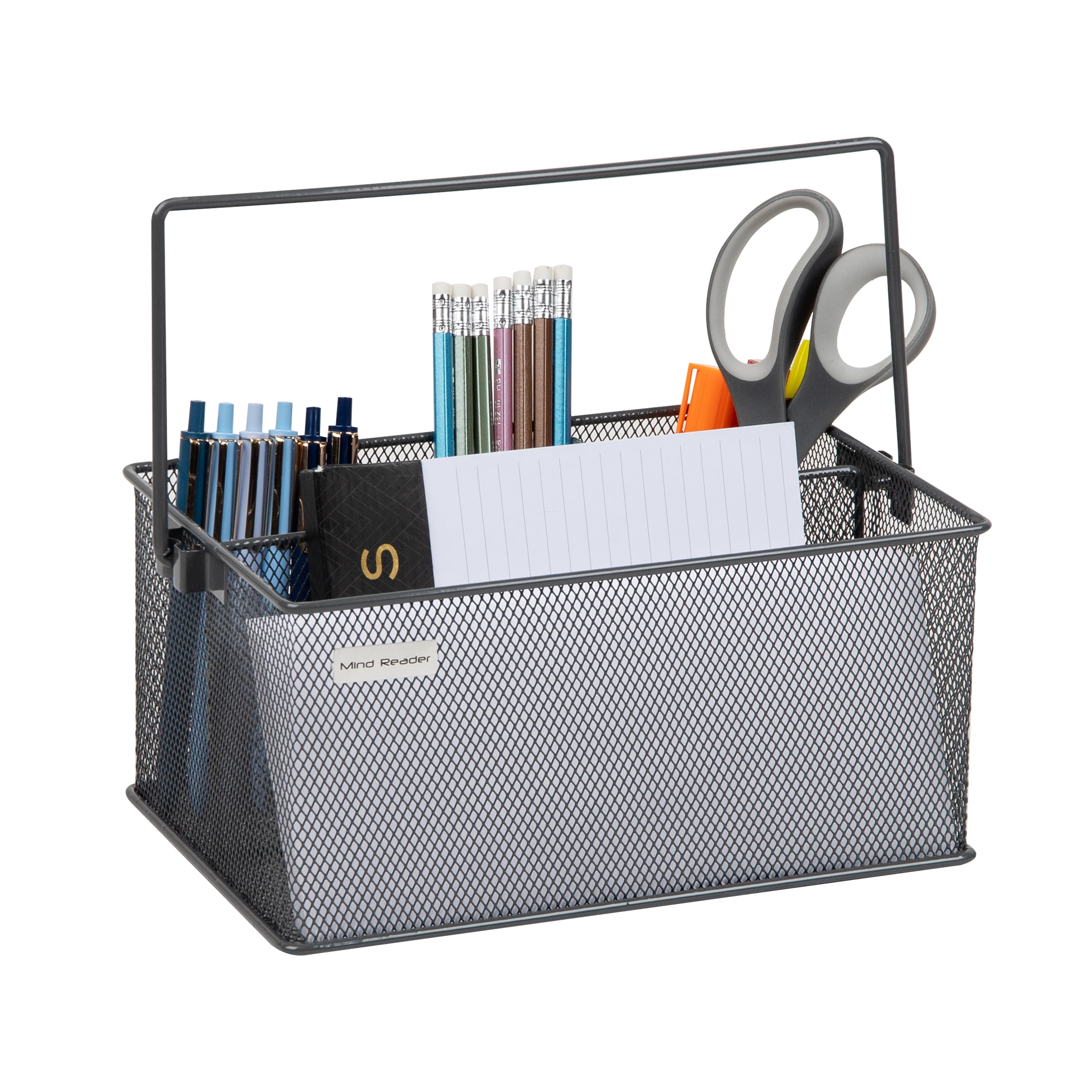 Mind Reader Utensil Holder, Silverware Organizer, Caddy, Metal, 7"L x 7"W x 5"H, Grey