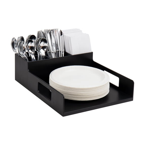 Mind Reader Utensil Napkin & Plate Holder, Silverware Organizer, Serving Tray, Plastic, Black