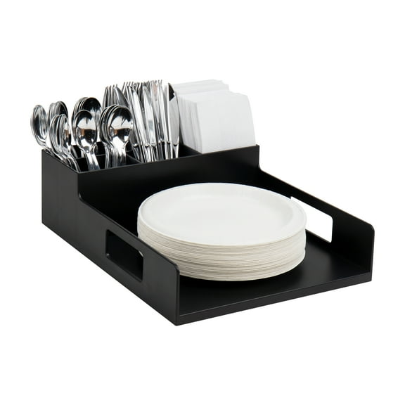 Mind Reader Utensil Napkin & Plate Holder, Silverware Organizer, Serving Tray, Plastic, Black