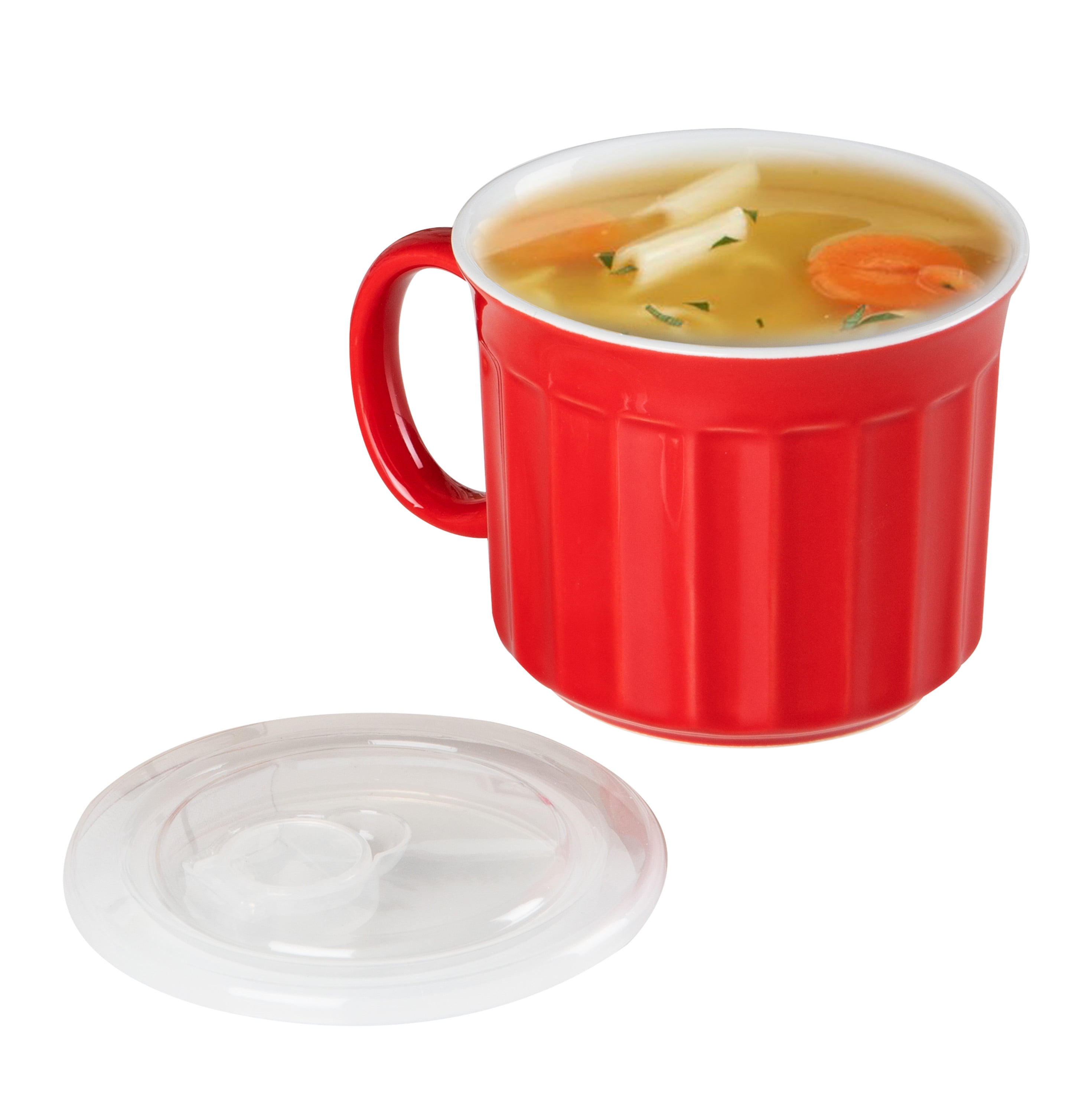 KooK Ceramic Soup Mugs, Embossed, with Handle and Vented Plastic Lid,  Microwave and Dishwasher Safe …See more KooK Ceramic Soup Mugs, Embossed,  with