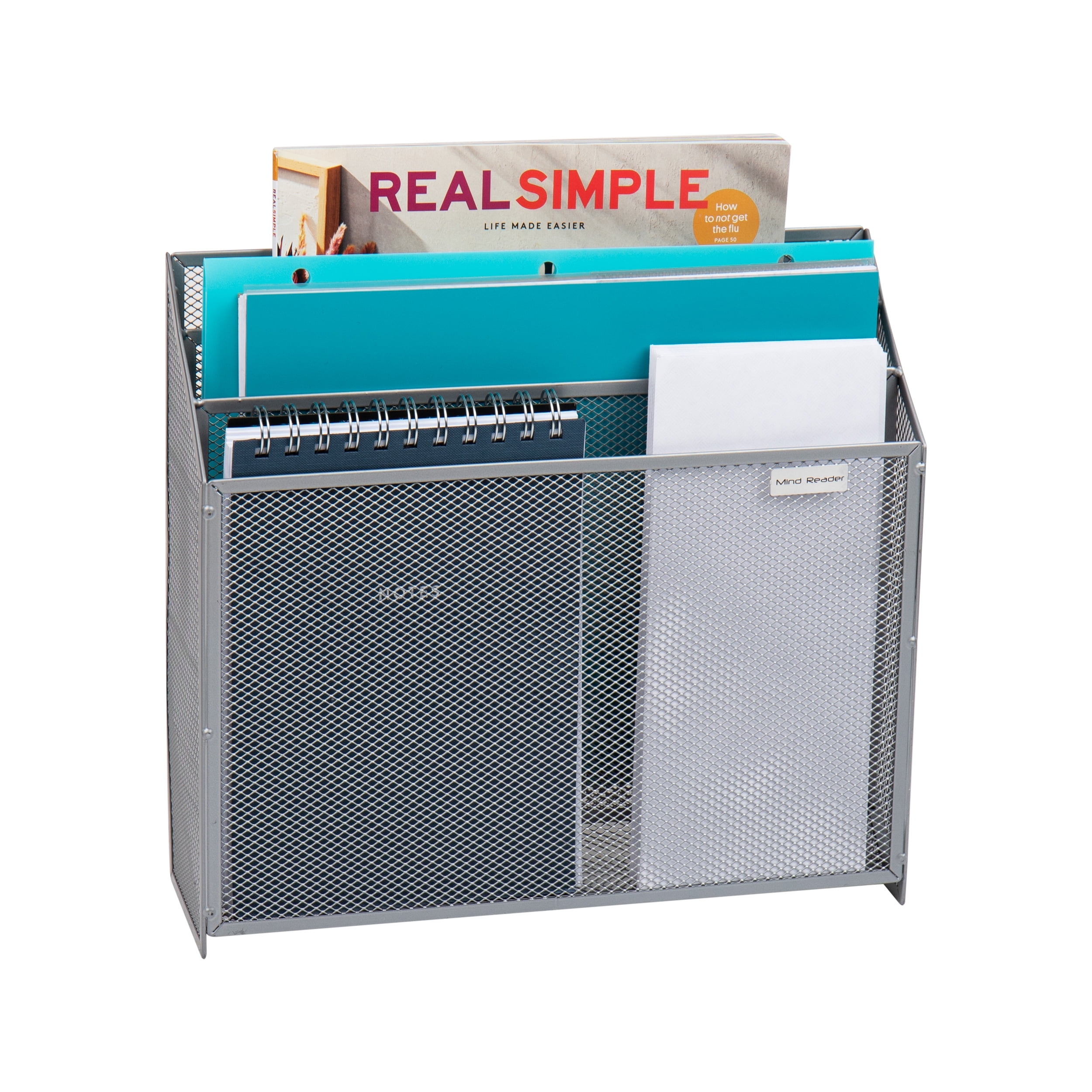 Mind Reader Vertical File Desktop Organizer, Wall Mount, Metal, 12.5"L x 3.75"W x 11.5"Height, Silver