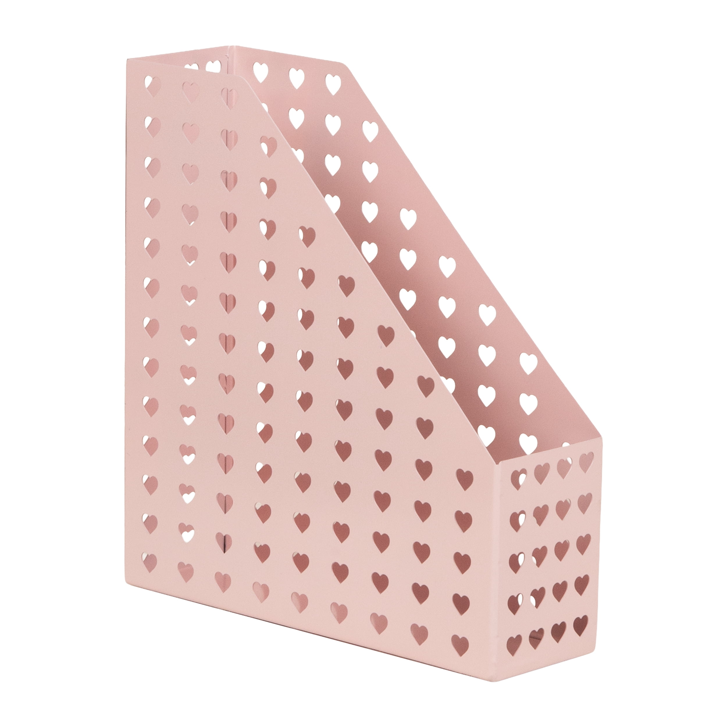 Mind Reader Metal Magazine Organizer with Heart Cutout, Vertical File Holder, Pink